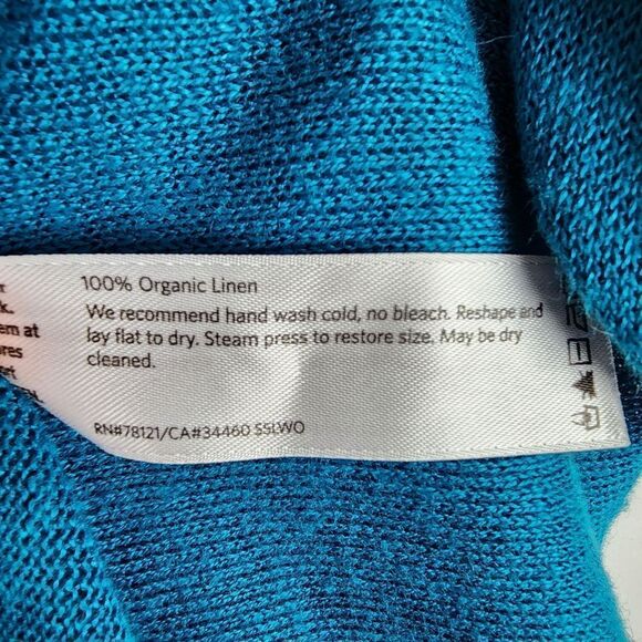 EILEEN FISHER WOMEN LARGE OPEN FRONT CARDIGAN SWEATER ORGANIC LINEN SHORT SLEEVE - Picture 5 of 6